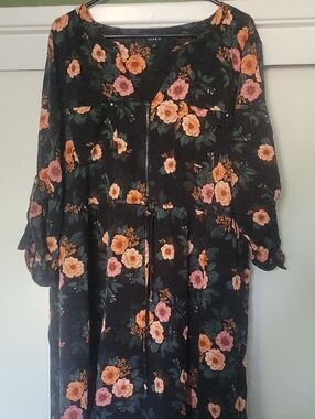 Torrid Black Floral Midi Challis Dress